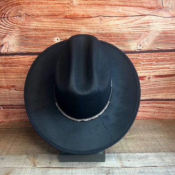 Western Cowboy Tall crown Faux Black Short Brim Felt Hat Tejana Copa Alta Vaquer - Picture 5 of 10